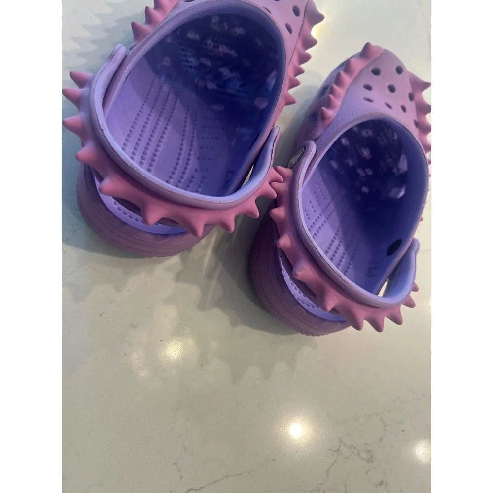 Crocs Clogs Purple Pink Spiked Dinosaur Kids Classic Slip On Shoes J2